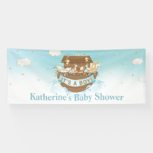 Blue Noah's Ark Boy Baby Shower Geburtstag Taufe Banner