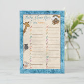 Blue Noah's Ark Name Race Baby Shower Games Einladung (Stehend Vorderseite)