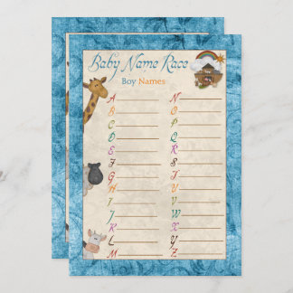 Blue Noah's Ark Name Race Baby Shower Games Einladung