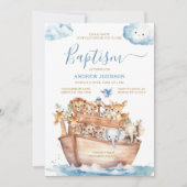 Blue Noahs Ark Niedlicher Tiere Aquarelltaufe Einladung (Vorderseite)