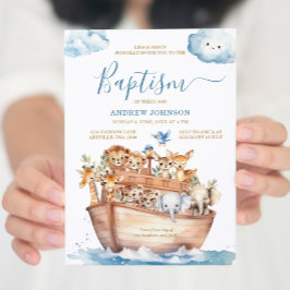 Blue Noahs Ark Niedlicher Tiere Aquarelltaufe Einladung