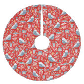 Blue Nordic Bird in Red Polyester Weihnachtsbaumdecke (Vorderseite)