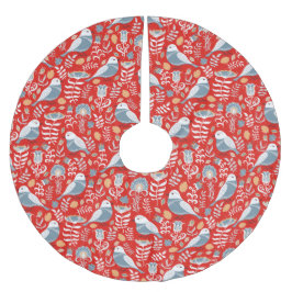 Blue Nordic Bird in Red Polyester Weihnachtsbaumdecke