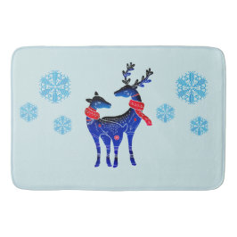 Blue Nordic Christmas Reindeer Pair Badematte
