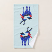 Blue Nordic Christmas Reindeer Pair Badhandtuch Set (Handtuch)