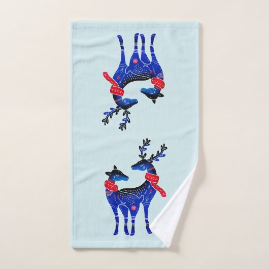 Blue Nordic Christmas Reindeer Pair Badhandtuch Set (Handtuch)