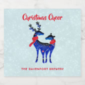 Blue Nordic Christmas Reindeer Pair Bierflaschenetikett (Einzelnes Label)