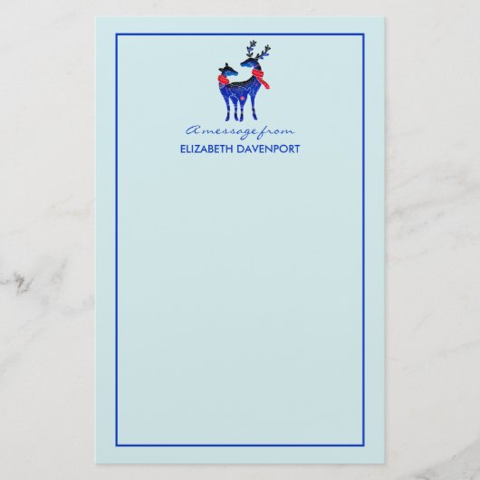 Blue Nordic Christmas Reindeer Pair Briefpapier (Vorderseite)