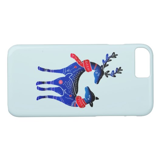Blue Nordic Christmas Reindeer Pair Case-Mate iPhone Hülle (Rückseite (Horizontal))