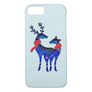 Blue Nordic Christmas Reindeer Pair Case-Mate iPhone Hülle