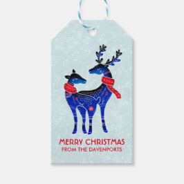 Blue Nordic Christmas Reindeer Pair Geschenkanhänger