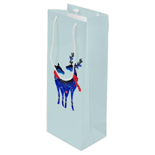 Blue Nordic Christmas Reindeer Pair Geschenktüte Für Weinflaschen