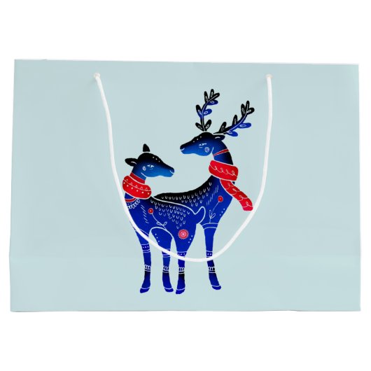 Blue Nordic Christmas Reindeer Pair Große Geschenktüte (Rückseite)