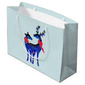 Blue Nordic Christmas Reindeer Pair Große Geschenktüte (Rückseite Schrägansicht)