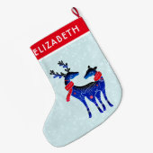 Blue Nordic Christmas Reindeer Pair Großer Weihnachtsstrumpf (Rückseite (Hängend))