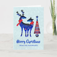 Blue Nordic Christmas Reindeer Pair