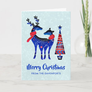 Blue Nordic Christmas Reindeer Pair Karte