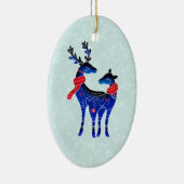 Blue Nordic Christmas Reindeer Pair Keramik Ornament (Rechts)