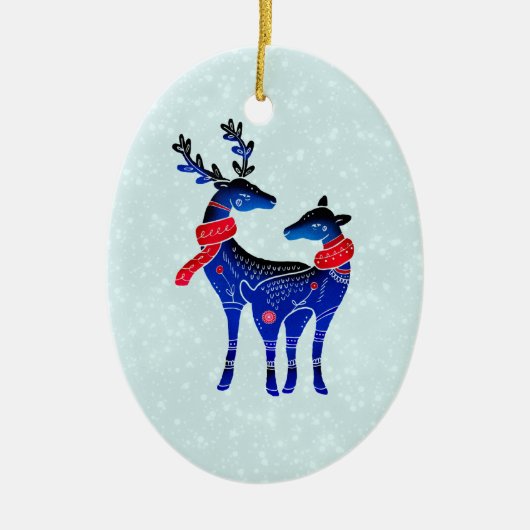 Blue Nordic Christmas Reindeer Pair Keramik Ornament (Vorne)