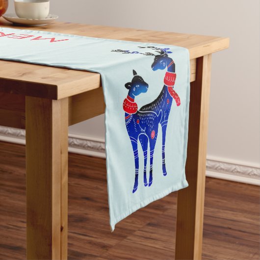Blue Nordic Christmas Reindeer Pair Kurzer Tischläufer (Beispiel)