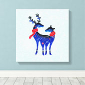 Blue Nordic Christmas Reindeer Pair Leinwanddruck (Insitu (Holzboden))