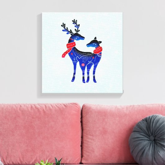 Blue Nordic Christmas Reindeer Pair Leinwanddruck (Insitu (Wohnzimmer))