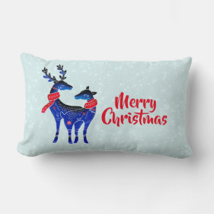 Blue Nordic Christmas Reindeer Pair Lendenkissen
