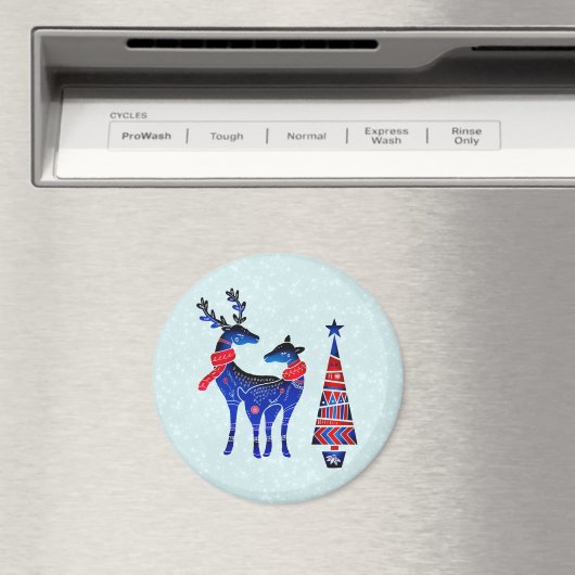 Blue Nordic Christmas Reindeer Pair Magnet (In Situ (Geschirrspüler))