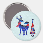 Blue Nordic Christmas Reindeer Pair Magnet (Vorderseite/Rückseite)