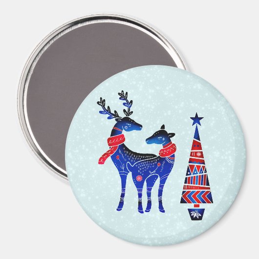 Blue Nordic Christmas Reindeer Pair Magnet (Vorderseite/Rückseite)