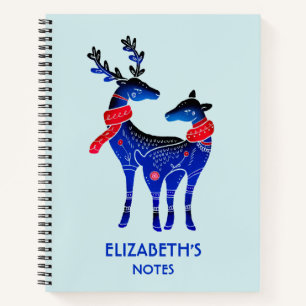 Blue Nordic Christmas Reindeer Pair Notizblock