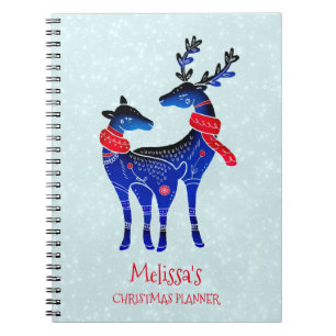 Blue Nordic Christmas Reindeer Pair Notizblock