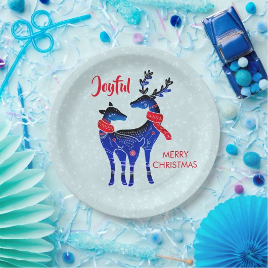 Blue Nordic Christmas Reindeer Pair Pappteller (Party)