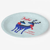 Blue Nordic Christmas Reindeer Pair Pappteller (Schrägansicht)