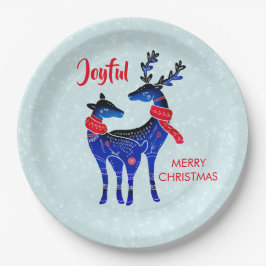 Blue Nordic Christmas Reindeer Pair Pappteller