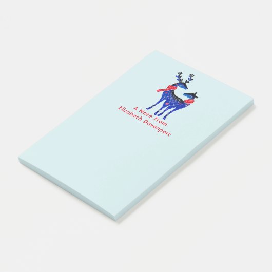 Blue Nordic Christmas Reindeer Pair Post-it Klebezettel (angewinkelt)