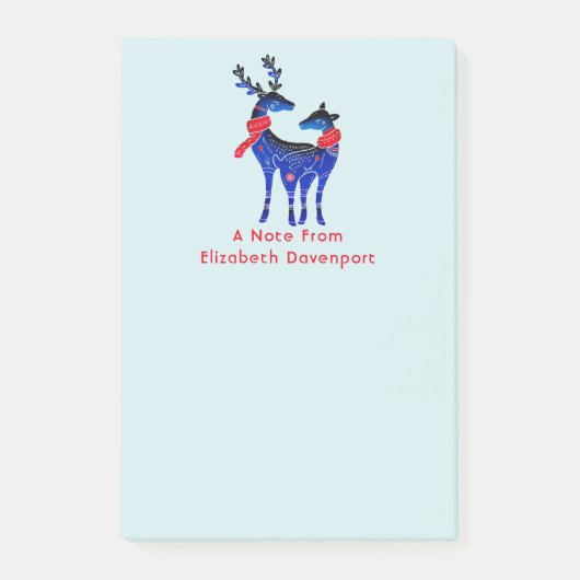 Blue Nordic Christmas Reindeer Pair Post-it Klebezettel (Vorderseite)