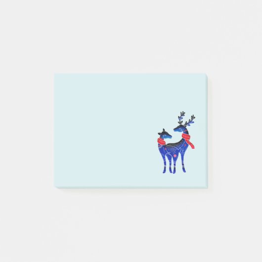 Blue Nordic Christmas Reindeer Pair Post-it Klebezettel (Vorderseite)