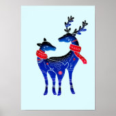 Blue Nordic Christmas Reindeer Pair Poster (Vorne)