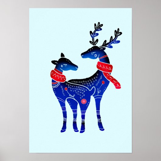 Blue Nordic Christmas Reindeer Pair Poster (Vorne)