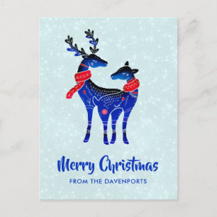 Blue Nordic Christmas Reindeer Pair Postkarte