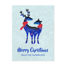 Blue Nordic Christmas Reindeer Pair
