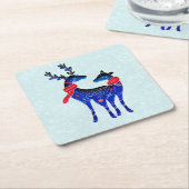 Blue Nordic Christmas Reindeer Pair Rechteckiger Pappuntersetzer (angewinkelt)