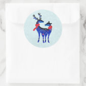 Blue Nordic Christmas Reindeer Pair Runder Aufkleber (Tasche)