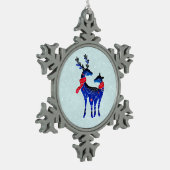 Blue Nordic Christmas Reindeer Pair Schneeflocken Zinn-Ornament (Links)