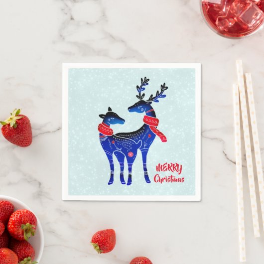 Blue Nordic Christmas Reindeer Pair Serviette (Beispiel)