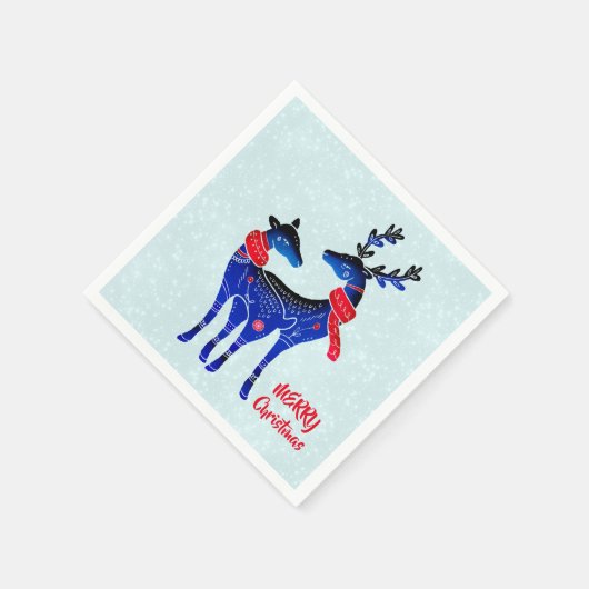 Blue Nordic Christmas Reindeer Pair Serviette (Ecke)