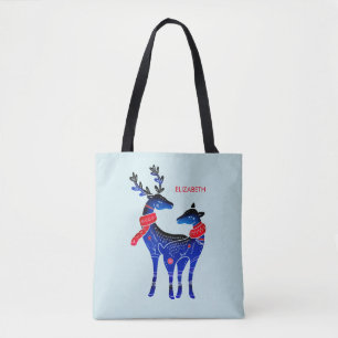 Blue Nordic Christmas Reindeer Pair Tasche