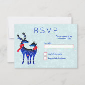 Blue Nordic Christmas Reindeer Pair UAWG RSVP Karte (Vorderseite)
