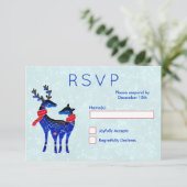 Blue Nordic Christmas Reindeer Pair UAWG RSVP Karte (Stehend Vorderseite)